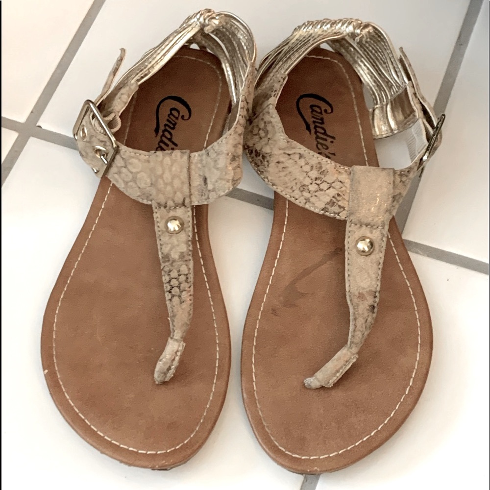 CANDIES Gold Faux Snakeskin Sandals